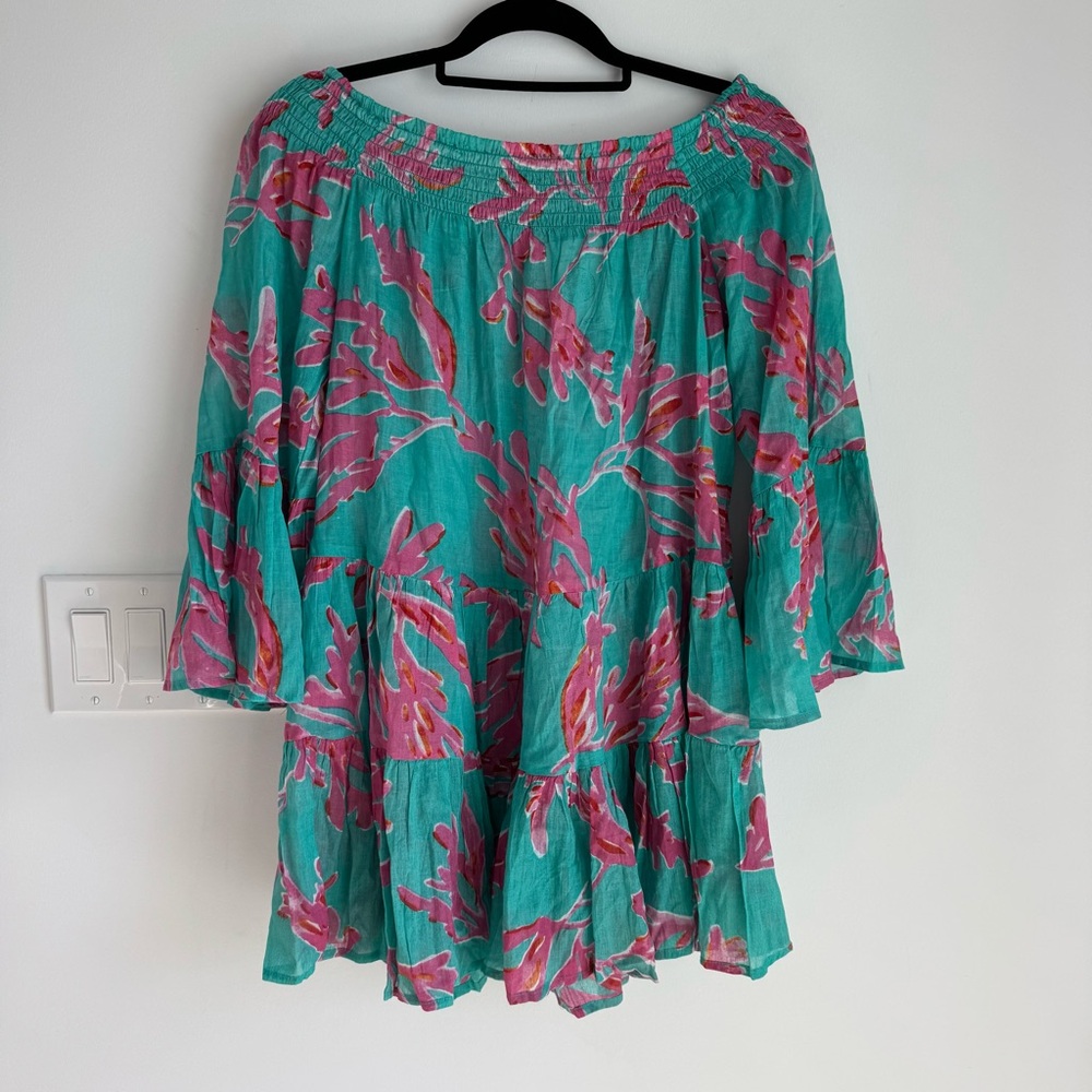 MISSANDER Teal 100% Cotton Coverup Mini Dress Women’s L/XL NEW Resortwear Vaca
